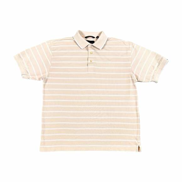 Greg Norman Other - Greg Norman Beige/White Striped Cotton Short Sleeve Collared Polo Size L